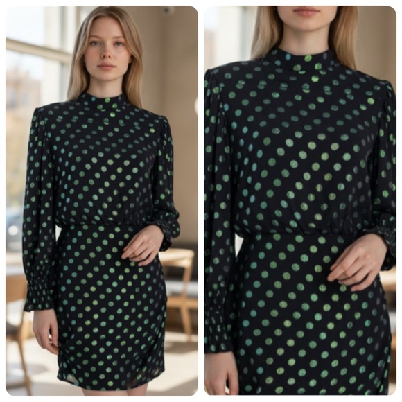 SALONI RINA SILK POLKA DOT MINI DRESS SIZE 8 US - Picture 5 of 16